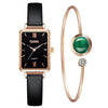 Fashion Square Ladies Quartz Watch Bracelet Set Green Dial Simple Rose Gold Mesh Luxury Women Watches