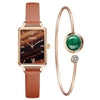 Fashion Square Ladies Quartz Watch Bracelet Set Green Dial Simple Rose Gold Mesh Luxury Women Watches