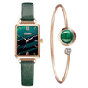 Fashion Square Ladies Quartz Watch Bracelet Set Green Dial Simple Rose Gold Mesh Luxury Women Watches