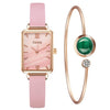 Fashion Square Ladies Quartz Watch Bracelet Set Green Dial Simple Rose Gold Mesh Luxury Women Watches