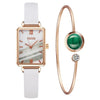 Fashion Square Ladies Quartz Watch Bracelet Set Green Dial Simple Rose Gold Mesh Luxury Women Watches