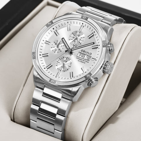 OBLVLO Men Watch Top Brand Automatic Mechanical Casual Watch Steel Date Watch Men Waterproof Relogio Masculino CM
