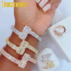 New Iced Out Bling Opened Square Zircon Charm Bracelet Gold Silver Color CZ Bangle For Women