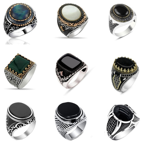 Signet Ring For Men And Women Ancient Silver Color Black Onyx Stone