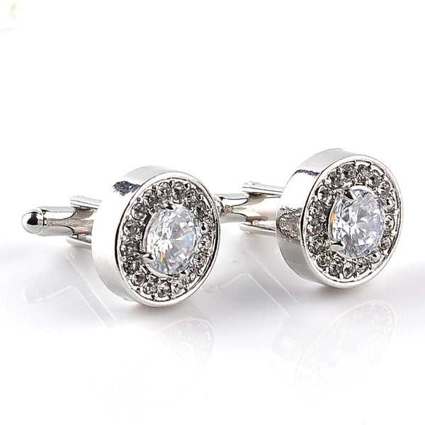 White Purple Enamel Crystal Round Luxury Cufflinks