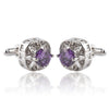 White Purple Enamel Crystal Round Luxury Cufflinks