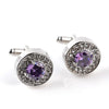 White Purple Enamel Crystal Round Luxury Cufflinks