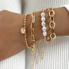 Thick Gold Color Charm Bracelets Bangles 2022 New Fashion Jewelry 4pcs Chain Bracelets Set for Women