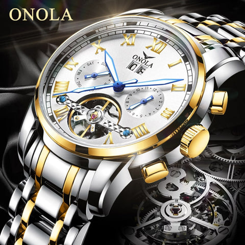 Stainless steel automatic mechanical men watch Tourbillon genuine Leather wristwatch Super Buy With Free Shipping