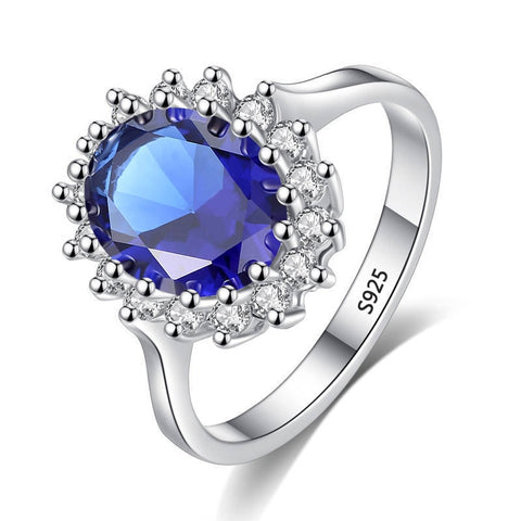 Princess Cut Blue Sapphire Ring Original Silver Color Charms Engagement Jewelry For Women