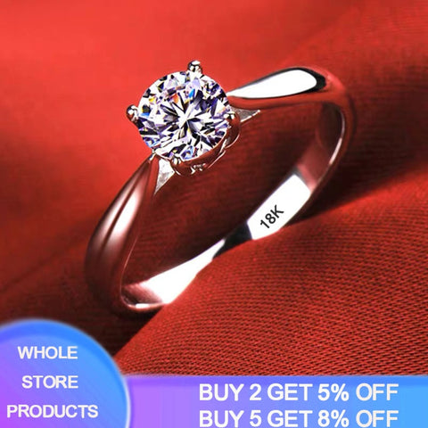 18K White Gold Rings For Women, Round Cut Zirconia Diamond Silver Color Great For Gift