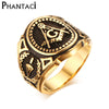 Stainless Steel Men Ring Gold Free Mason Freemasonry Masonic Male Retro Punk Black Brand Ring Jewelry