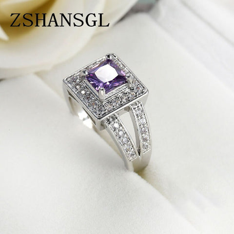 Sterling Sliver finger ring for lady paved Purple CZ luxury hot Princess *FREE SHIPPING